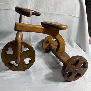Vintage Handmade wooden tricycle trike bike heart shape art, toy, doll